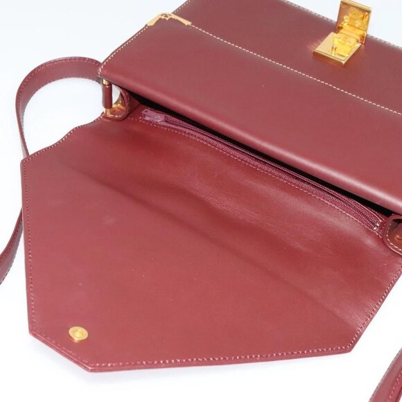 CARTIER Must Line Shoulder Bag Leather Bordeaux Gold Auth - Picture 12 of 16